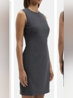 Theory Charcoal Melange Tailor Wool Stretch Sleeveless Sheath Dress Sz 8 Luxury